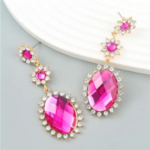 Vintage Elegant Royal Court Style Oval Pendant Sunflower Wholesale Earrings - Rose