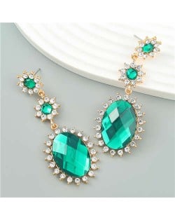 Vintage Elegant Royal Court Style Oval Pendant Sunflower Wholesale Earrings - Green