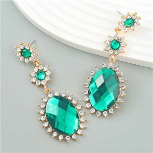 Vintage Elegant Royal Court Style Oval Pendant Sunflower Wholesale Earrings - Green