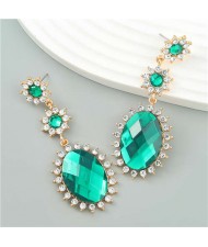 Vintage Elegant Royal Court Style Oval Pendant Sunflower Wholesale Earrings - Green