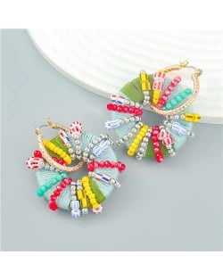 Cotton Woven Round Bohemian Colorful Beads Embellished Wholesale Earrings