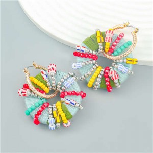 Cotton Woven Round Bohemian Colorful Beads Embellished Wholesale Earrings