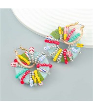 Cotton Woven Round Bohemian Colorful Beads Embellished Wholesale Earrings