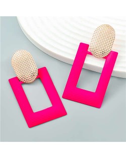 Fashionable Square Geometric Design Alloy Spray Paint Lady Wholesale Earrings - Rose