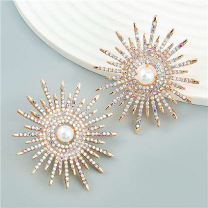 Shining Sunflower American Bold Fashion Wholesale Earrings - Golden