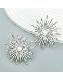 Shining Sunflower American Bold Fashion Wholesale Earrings - Silver
