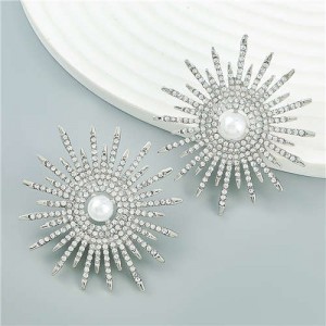 Shining Sunflower American Bold Fashion Wholesale Earrings - Silver