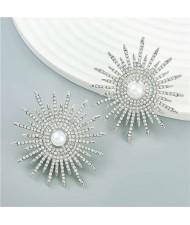 Shining Sunflower American Bold Fashion Wholesale Earrings - Silver