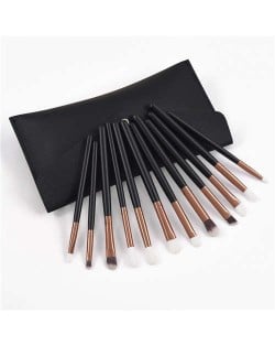 12 pcs Black Wooden Handle Eye Makeup Brushes Gift Bag Set