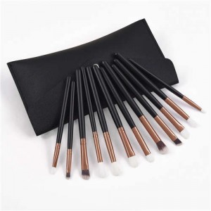 12 pcs Black Wooden Handle Eye Makeup Brushes Gift Bag Set