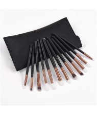 12 pcs Black Wooden Handle Eye Makeup Brushes Gift Bag Set