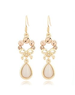 Korean Bowknot with Water-drop Design Dangling Earrings