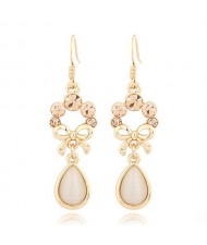 Korean Bowknot with Water-drop Design Dangling Earrings