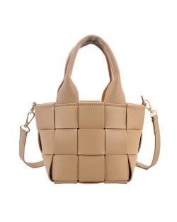 Trendy Braided Split Jointed Design Crossbody Women Bucket Bag - Khaki