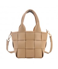 Trendy Braided Split Jointed Design Crossbody Women Bucket Bag - Khaki