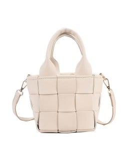 Trendy Braided Split Jointed Design Crossbody Women Bucket Bag - White