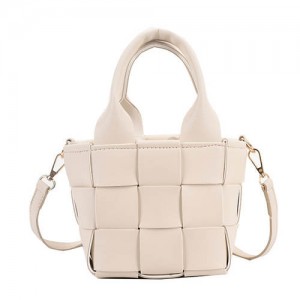 Trendy Braided Split Jointed Design Crossbody Women Bucket Bag - White