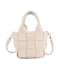 Trendy Braided Split Jointed Design Crossbody Women Bucket Bag - White