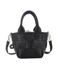Trendy Braided Split Jointed Design Crossbody Women Bucket Bag - Black