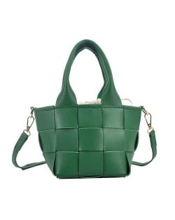 Trendy Braided Split Jointed Design Crossbody Women Bucket Bag - Green