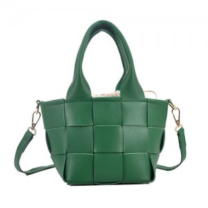 Trendy Braided Split Jointed Design Crossbody Women Bucket Bag - Green