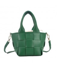 Trendy Braided Split Jointed Design Crossbody Women Bucket Bag - Green