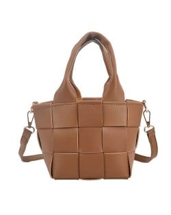 Trendy Braided Split Jointed Design Crossbody Women Bucket Bag - Brown