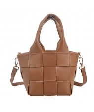 Trendy Braided Split Jointed Design Crossbody Women Bucket Bag - Brown