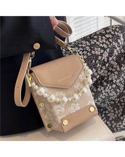 Fashion Small Size Elegant Pearl Chain Wholesale Women Handbag - Khaki