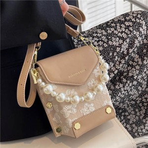 Fashion Small Size Elegant Pearl Chain Wholesale Women Handbag - Khaki