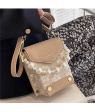 Fashion Small Size Elegant Pearl Chain Wholesale Women Handbag - Khaki