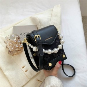 Fashion Small Size Elegant Pearl Chain Wholesale Women Handbag - Black