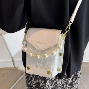 Fashion Small Size Elegant Pearl Chain Wholesale Women Handbag - White