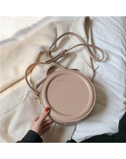 Simple Round Design Retro Fashion One Shoulder Messenger Bag - Beige