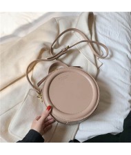 Simple Round Design Retro Fashion One Shoulder Messenger Bag - Beige