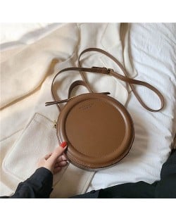 Simple Round Design Retro Fashion One Shoulder Messenger Bag - Coffee