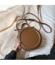 Simple Round Design Retro Fashion One Shoulder Messenger Bag - Coffee