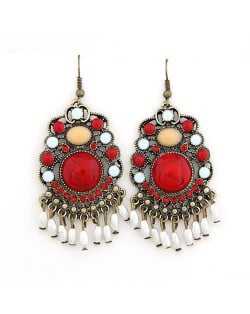 Vintage Bohemain Fashion Elegant Red Gem Inlaid Dangling Earrings