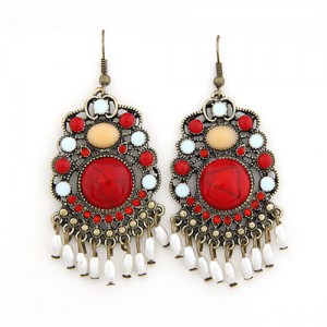 Vintage Bohemain Fashion Elegant Red Gem Inlaid Dangling Earrings