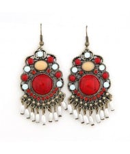 Vintage Bohemain Fashion Elegant Red Gem Inlaid Dangling Earrings
