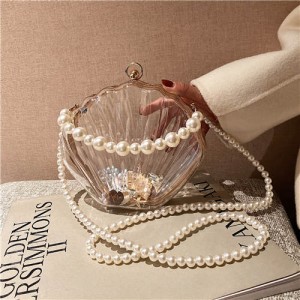 Fashion Pearl Chain Shell Shaped Design Wholesale Women Shoulder Bag - White