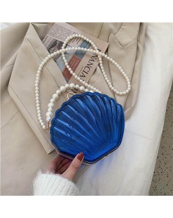 Fashion Pearl Chain Shell Shaped Design Wholesale Women Shoulder Bag - Blue