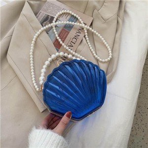 Fashion Pearl Chain Shell Shaped Design Wholesale Women Shoulder Bag - Blue
