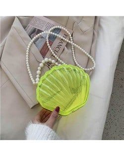 Fashion Pearl Chain Shell Shaped Design Wholesale Women Shoulder Bag - Fluorescent Yellow