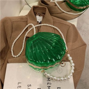Fashion Pearl Chain Shell Shaped Design Wholesale Women Shoulder Bag - Green