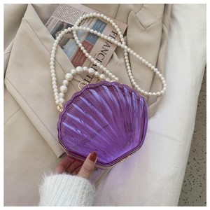 Fashion Pearl Chain Shell Shaped Design Wholesale Women Shoulder Bag - Violet