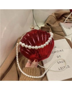 Fashion Pearl Chain Shell Shaped Design Wholesale Women Shoulder Bag - Red