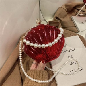 Fashion Pearl Chain Shell Shaped Design Wholesale Women Shoulder Bag - Red