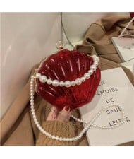 Fashion Pearl Chain Shell Shaped Design Wholesale Women Shoulder Bag - Red
