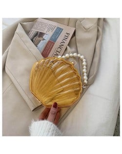 Fashion Pearl Chain Shell Shaped Design Wholesale Women Shoulder Bag - Yellow